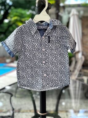 Ben Sherman Navy and White Boy’s Floral Short-Sleeve Button-Down, 18M
